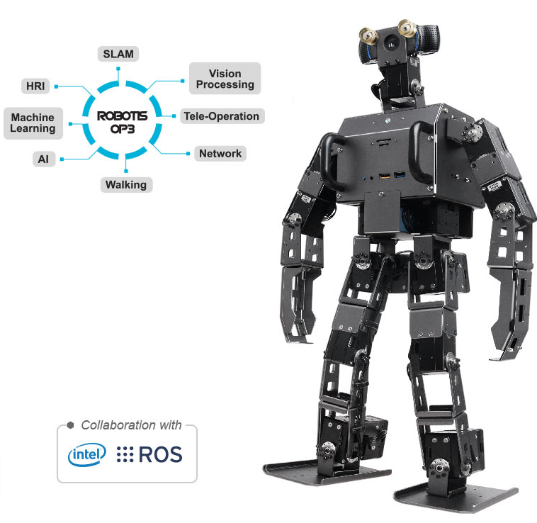 Robotis OP3 Slam Vision Processing Tele-Operation Network AI Walking HRI Machine Learning Collaboration with Intel ROS