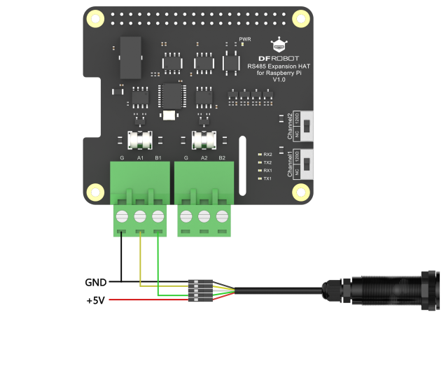 Wiring Diagram of RS485 Expansion HAT and Laser Ranging Sensor