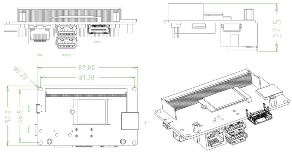Dimension diagram of Jetson Nano/Xavier NX Carrier Board