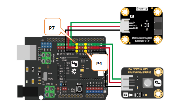 Wiring Diagram of Gravity: Photo Interrupter Module and Arduino UNO