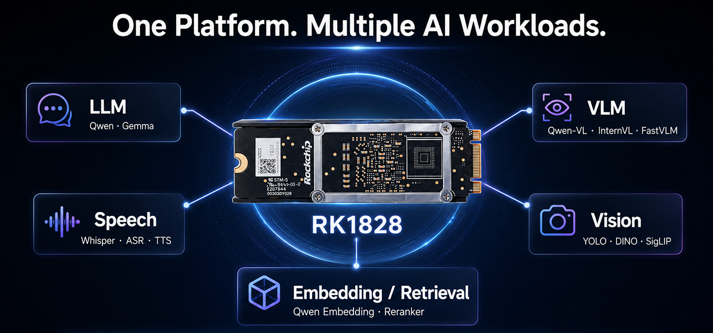 RK3576 + RK1828 Edge AI Development Kit Broad Model Support across LLM, VLM, Speech and Vision