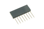 Angled shot of Arduino Stackable Header 8 Pin connector with textured surface and detailed pin layout.