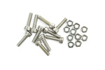 Overhead shot of 10 sets M3x12 low profile hex head cap screws and washers.