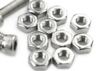 Overhead shot of silver low profile hex head cap screws and bolts in a 10-set pack.