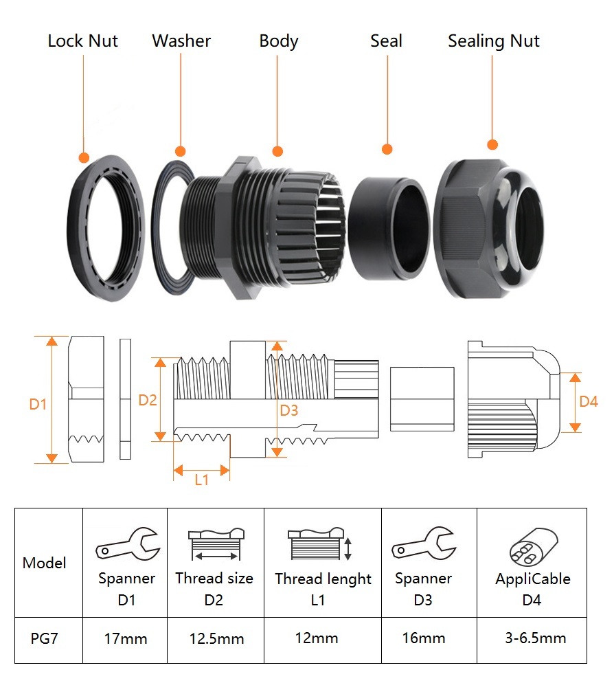 Waterproof Cable Gland PG7L Size(gray)