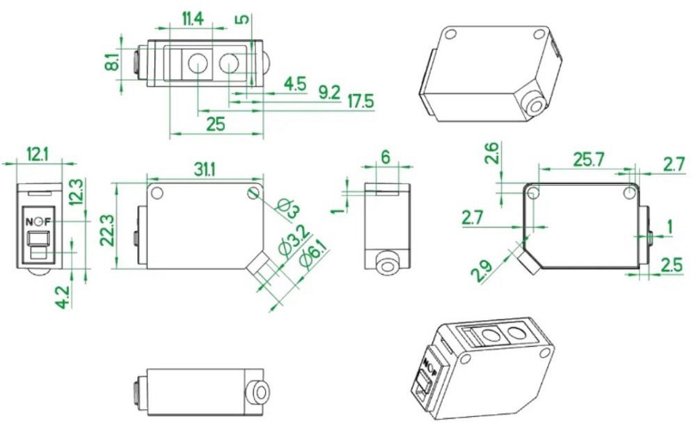 Dimension Diagram of Industrial-grade Background Suppression Photoelectric Sensor