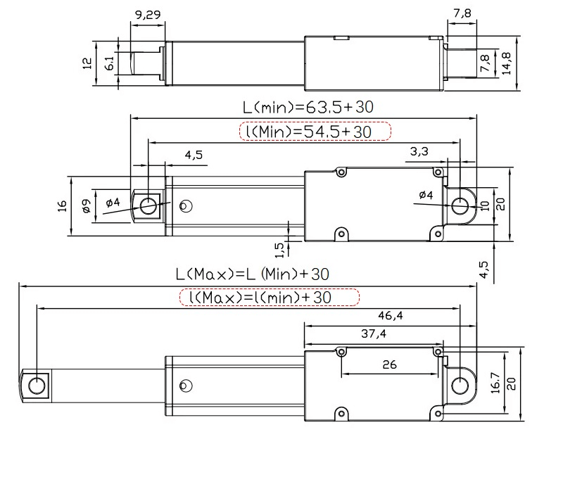 6V Electric Push Rod 30mm-128N