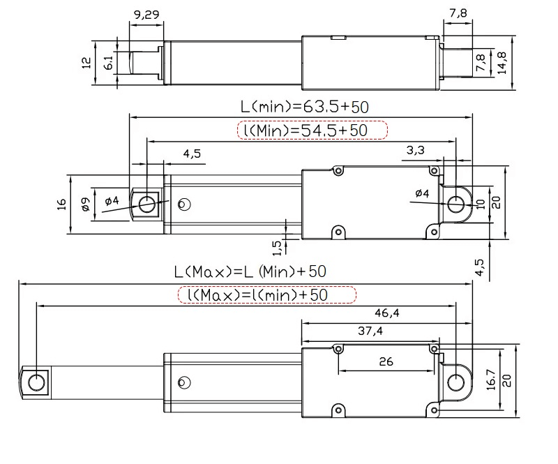 6V Electric Push Rod 50mm-128N