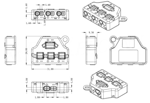 Push-in Wire Connector (1 Input to 3 Outputs)