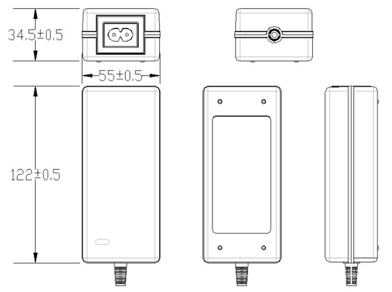 Dimension of 12V 60W AC/DC Power Adapter