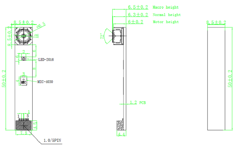 Dimension Diagram of IMX179 8MP USB Camera Module