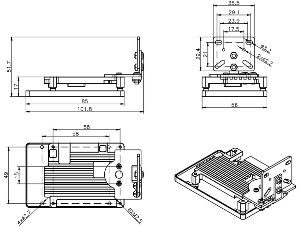 Dimension of RDK X5 Metal Heatsink Case