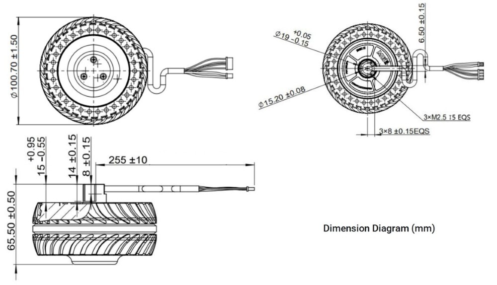 Dimension of M0601 Direct-Drive Hub Motor