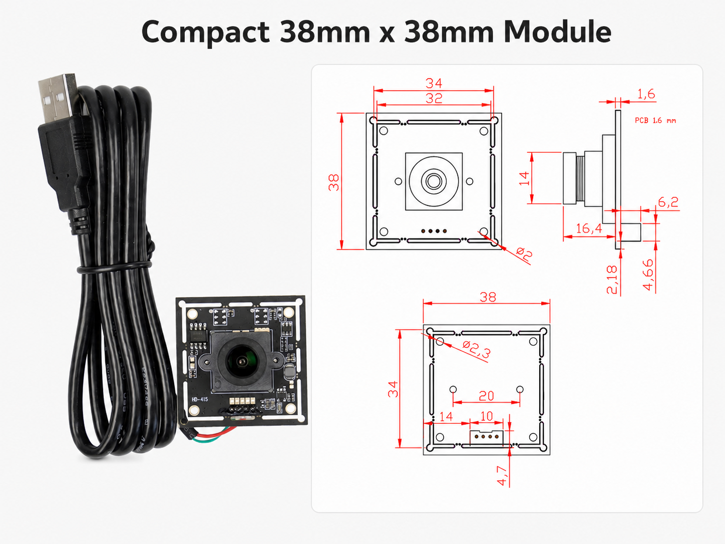 Dimension diagram of IMX415 4K 8MP 1/2.8