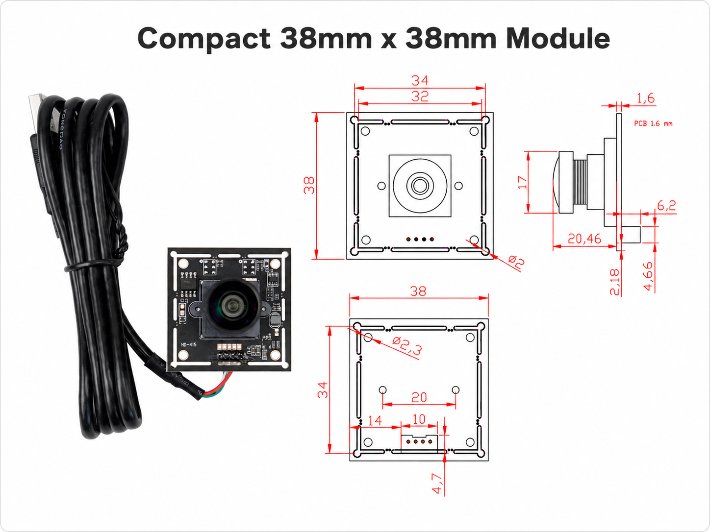Dimension diagram of IMX415 4K 8MP 1/2.8