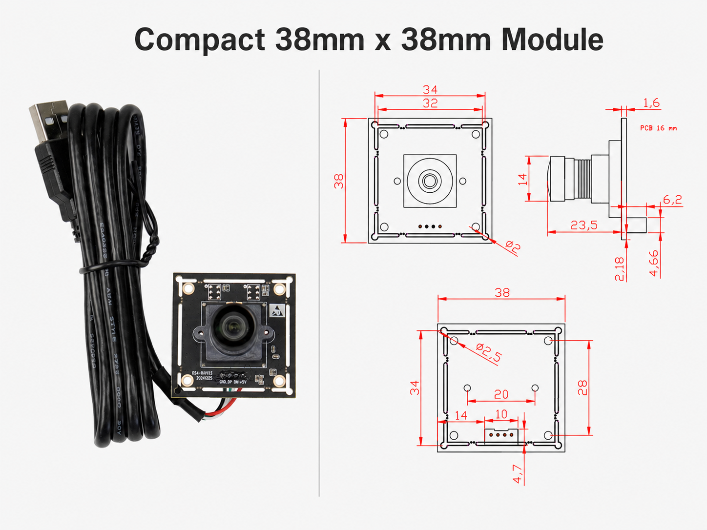Dimension diagram of IMX274 4K 8MP 1/2.5