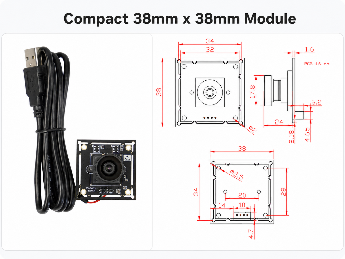 Dimension diagram of IMX274 4K 8MP 1/2.5