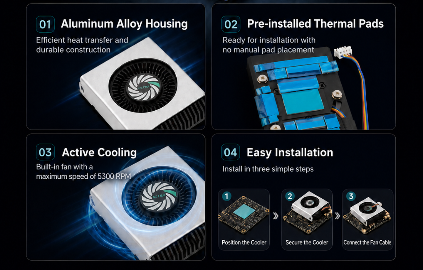 Installation Steps of Aluminum Active Cooler for LattePanda Mu Ultra Compute Module