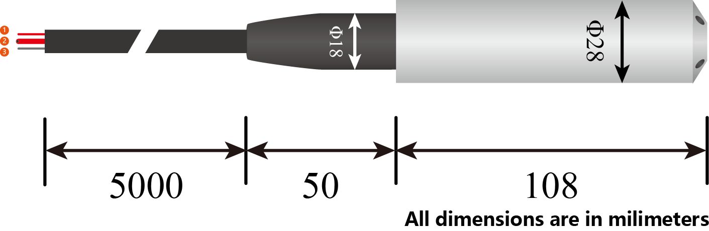 Dimension Diagram of Gravity: Industrial Stainless Steel Submersible Pressure Level Sensor (IP68, 0~5m)