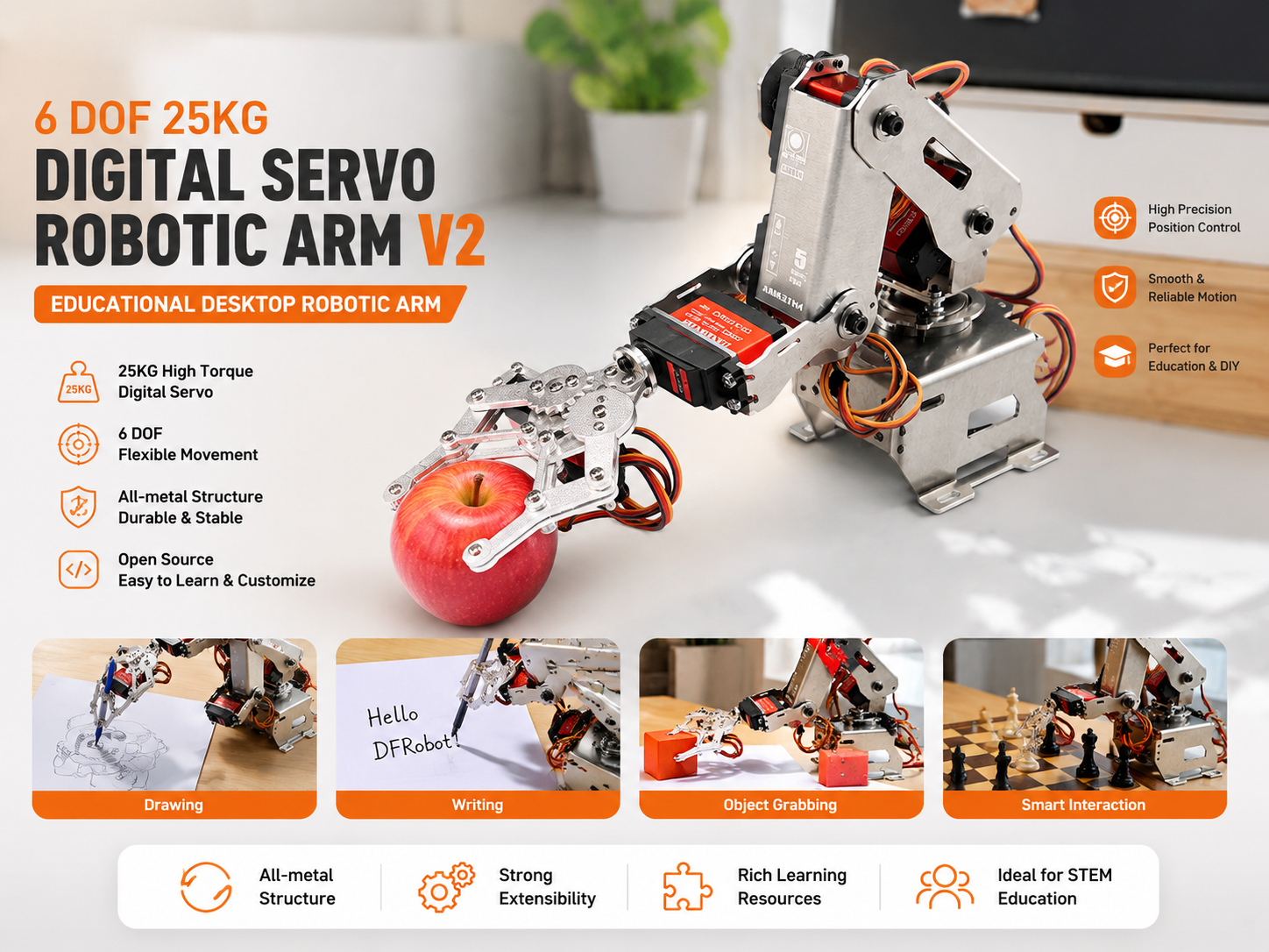 6 DOF 25KG Digital Servo Educational Desktop Robotic Arm V2