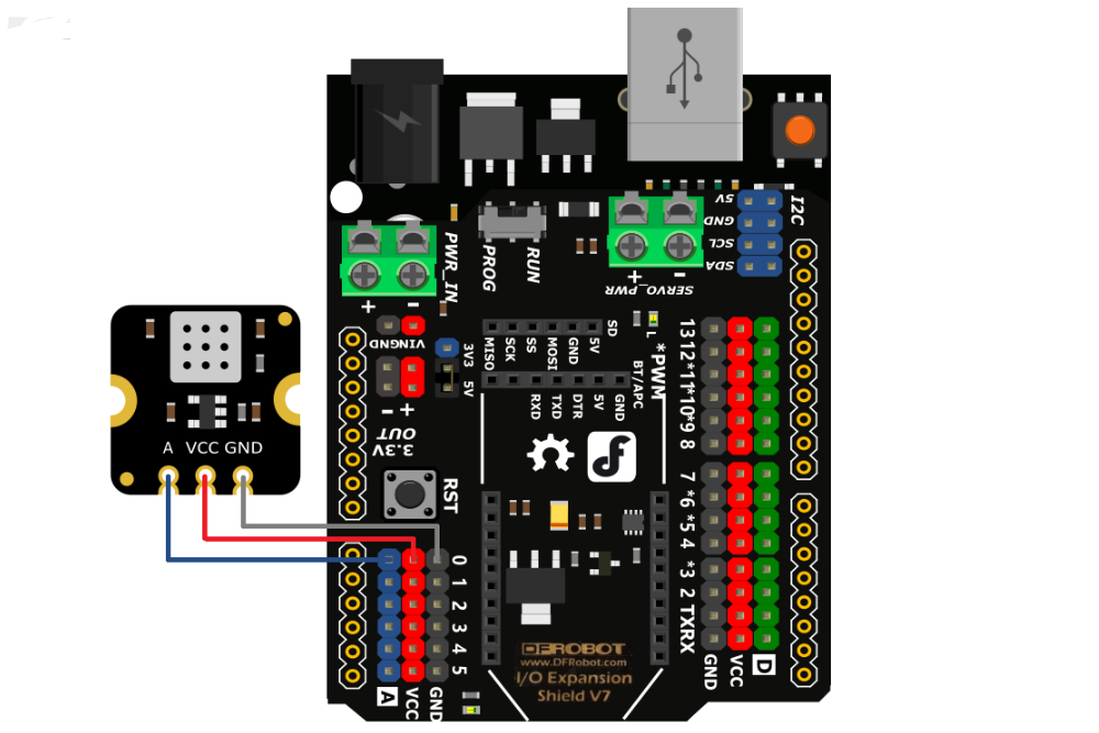 Wiring Diagram of Fermion: MEMS EtOH Sensor and Arduino UNO