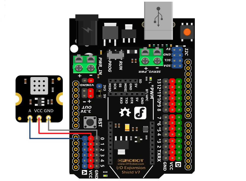 Wiring Diagram of Fermion: MEMS H2 Sensor and Arduino UNO