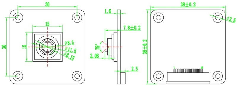 Dimension Diagram of IMX378-79 12.3MP Raspberry Pi Camera