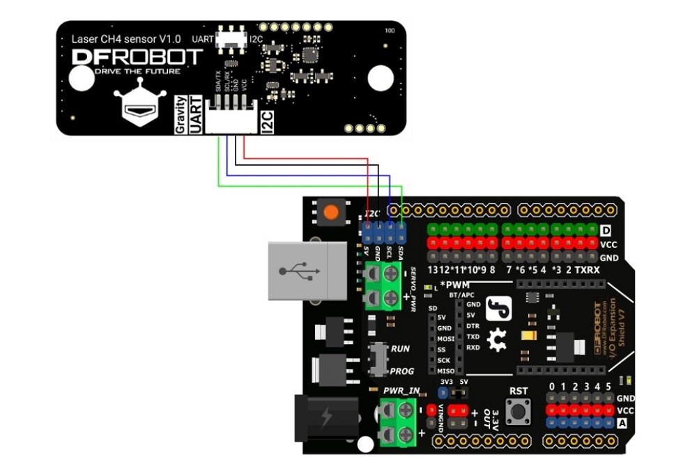 Wiring Diagram of Gravity: Factory Calibrated Laser Lab-Grade Methane Sensor and Arduino UNO