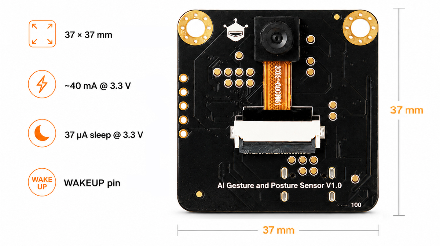Compact and Low Power for Embedded Projects - Gravity: AI Pose & Gesture Recognition Sensor