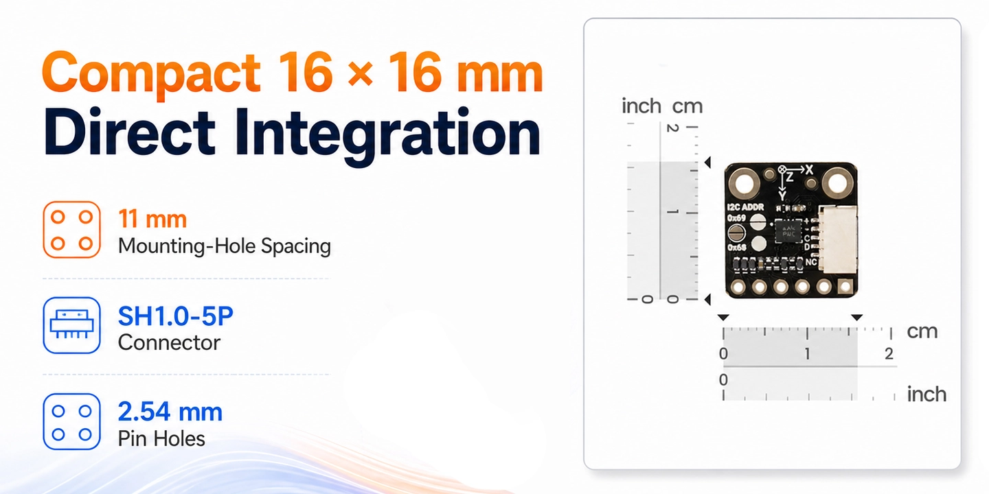 Compact 16 × 16 mm PCB for Direct Integration - Fermion: Compact Low-Power 6DOF IMU Sensor