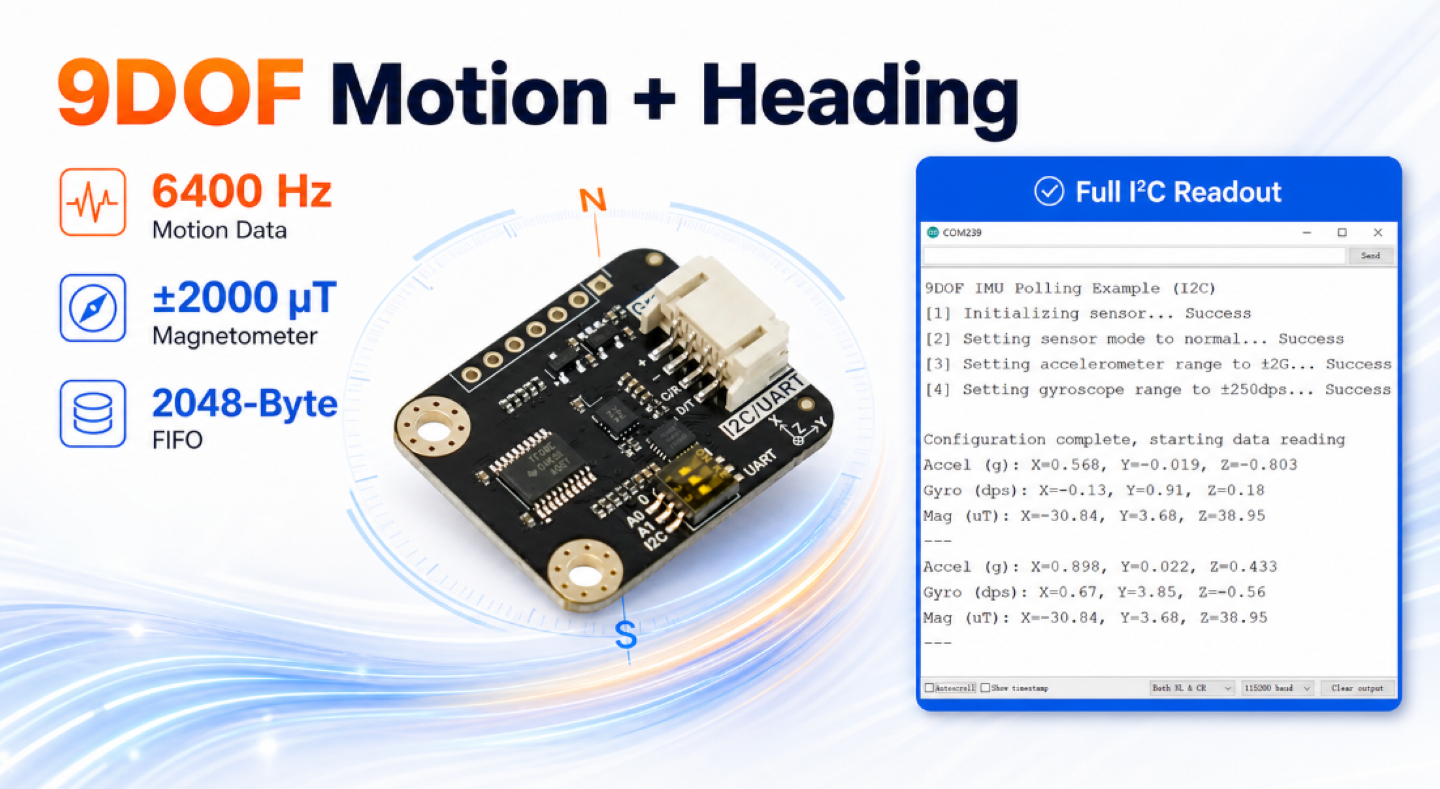 High-Rate 6-Axis Motion Sensing up to 6400 Hz - Gravity: 9 DOF IMU Sensor