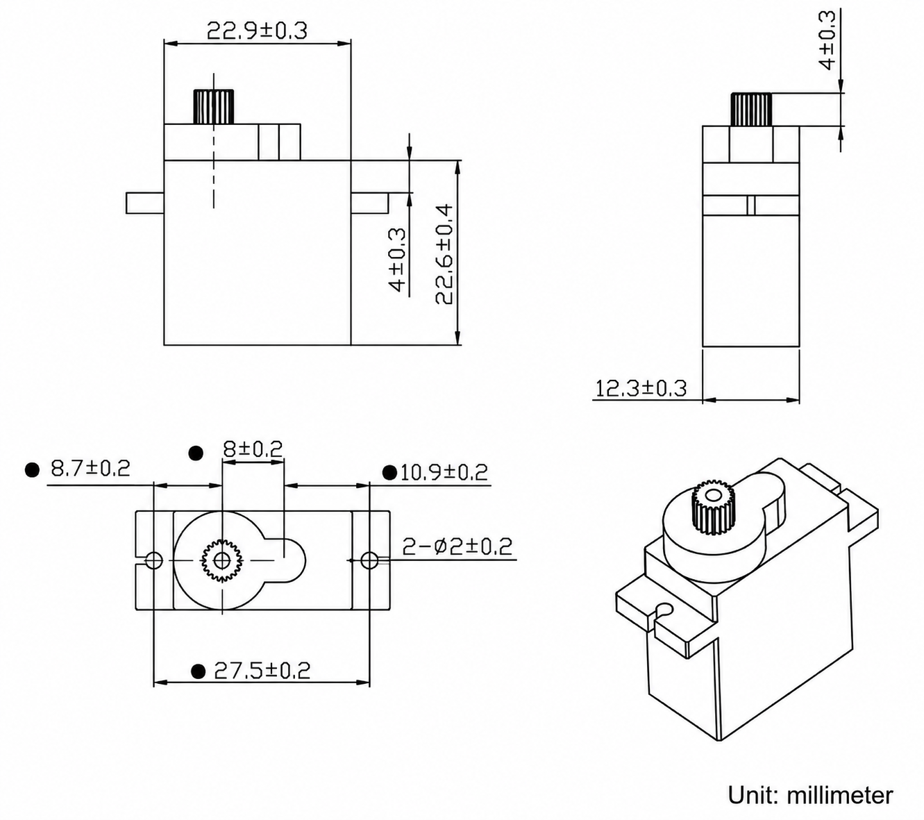 2.5g 360 degree Micro Servo (0.45kg) Schematic