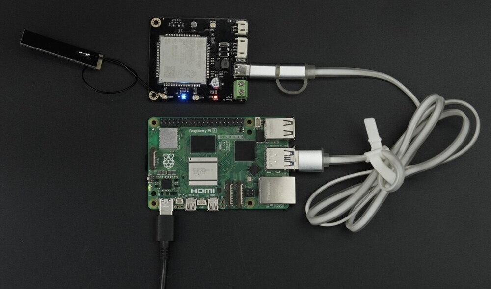 Connection Diagram of 4G CAT1 communication module and Raspberry Pi 5 single board computer